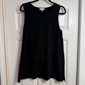 Habitat Black Sleeveless Scoop Neck Cotton Tank Top Tunic Size Large wide trim